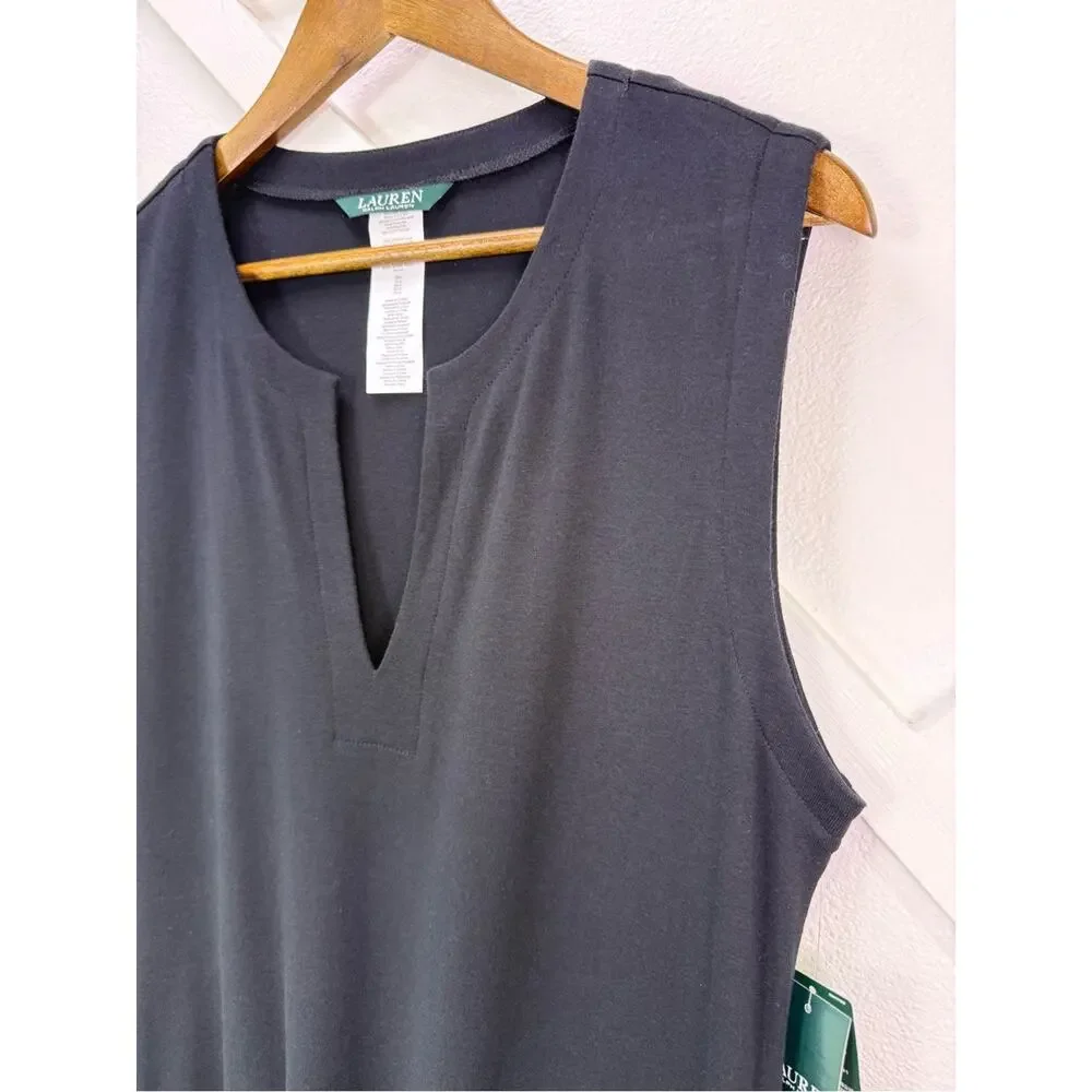 NWT Lauren Ralph Lauren Black Tunic Swim Cover Up Mini Dress Gold Buttons Large